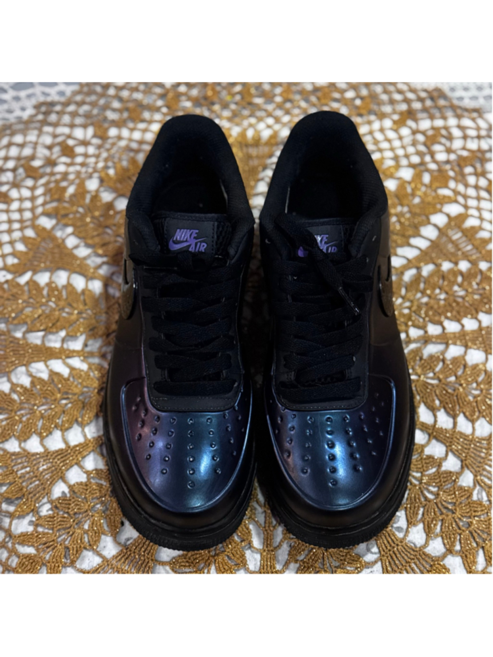 Men's Nike Air Force 1 Iridescent Black Purple Sneakers Size 9